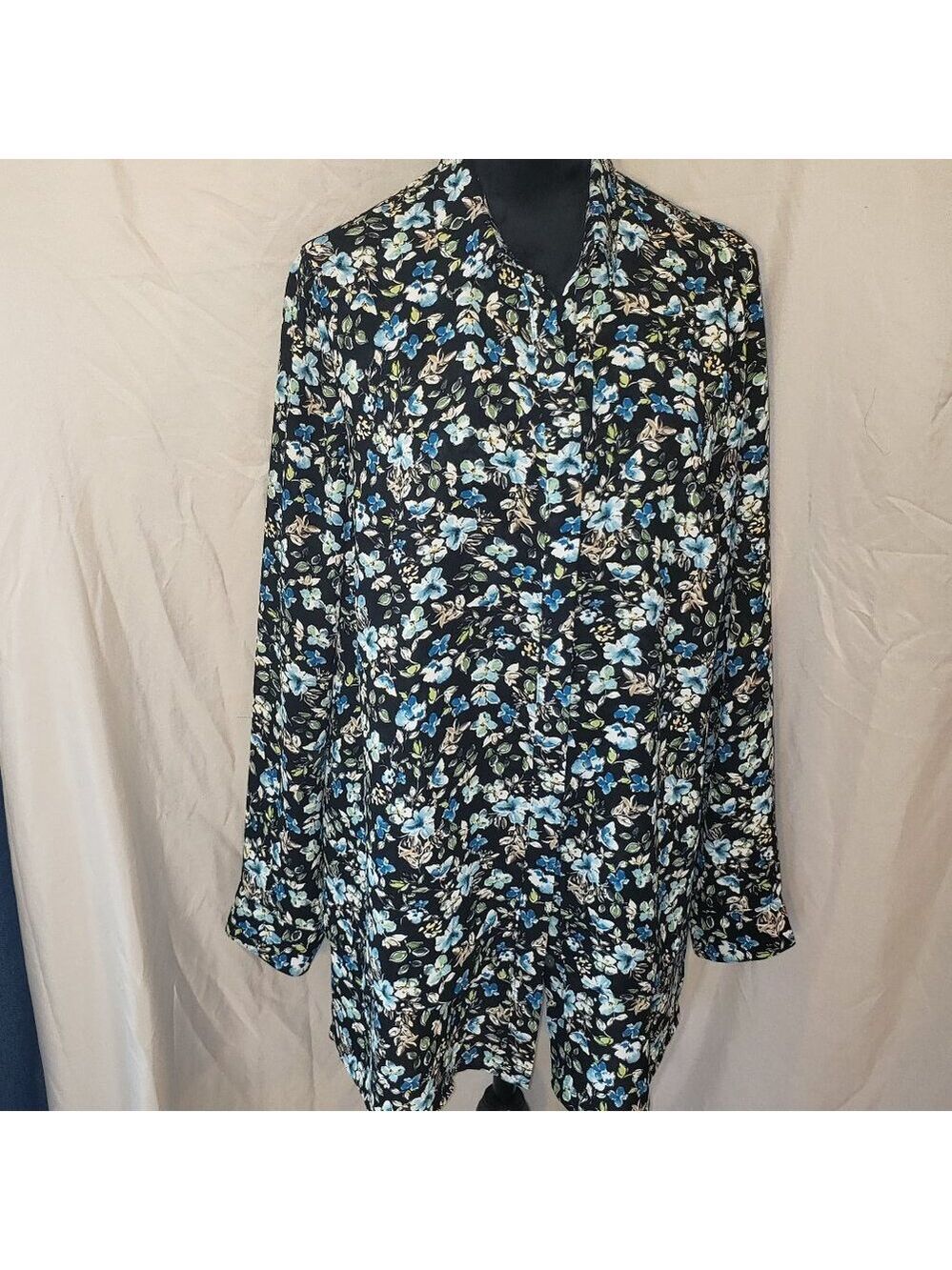 J.Jill Layered Floral Blouse, Size M, Black Green Blue & White